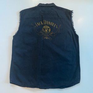 Jack Daniel's Old No 7 Whiskey Mens XL Black Cutoff Sleeveless Biker Button Vest
